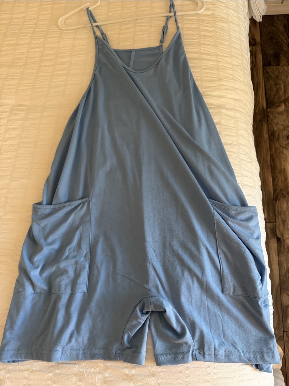Light Blue Strappy Pocket Romper Jumpsuit